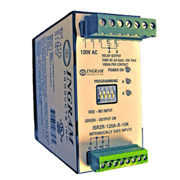 IS Relay,2 chan.,120VAC,DIN rail mnt,10K Ohm sense