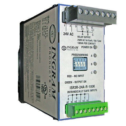 IS Relay,3 chan.,24VAC,DIN Rail,100K sense